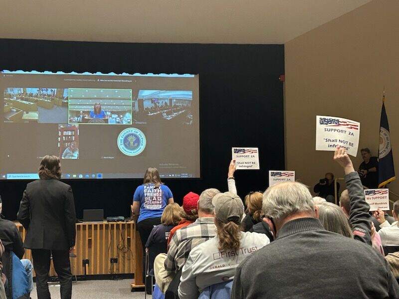 A group of Illinois residents attending the DuPage County Board meeting Tuesday, Jan. 24, 2023.